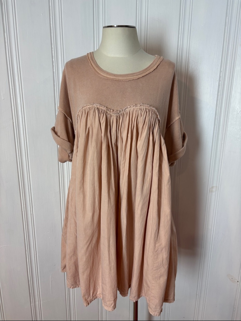 FREE PEOPLE Catalina Dusty Rose Cotton Babydoll Mini Dress - Size Small